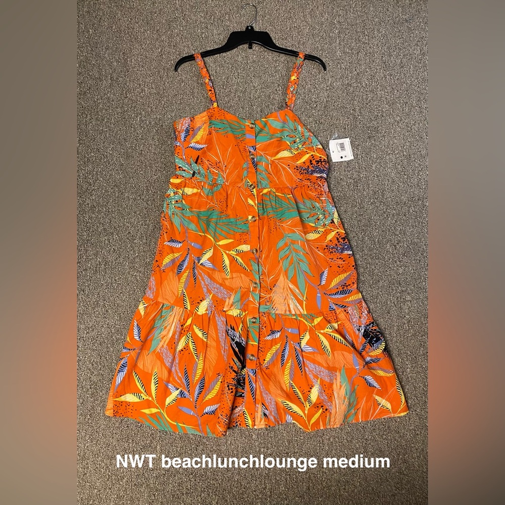 Beach Lunch Lounge Dress Braided Straps Orange Floral Beach Size M